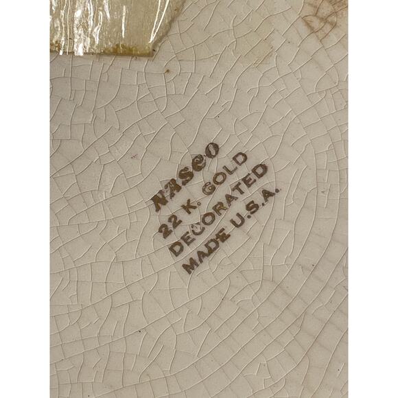 VTG Paden City Pottery Nasco Oval Platter 14x11in floral w22k gold swags trimGUC - Picture 6 of 16